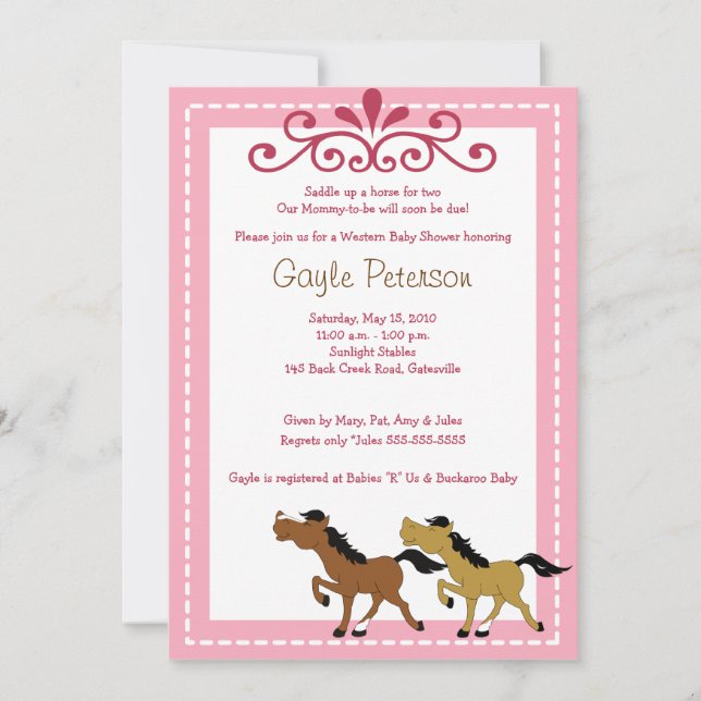 HORSE Western Cowgirl 5x7 Invitación Baby Shower (Anverso)