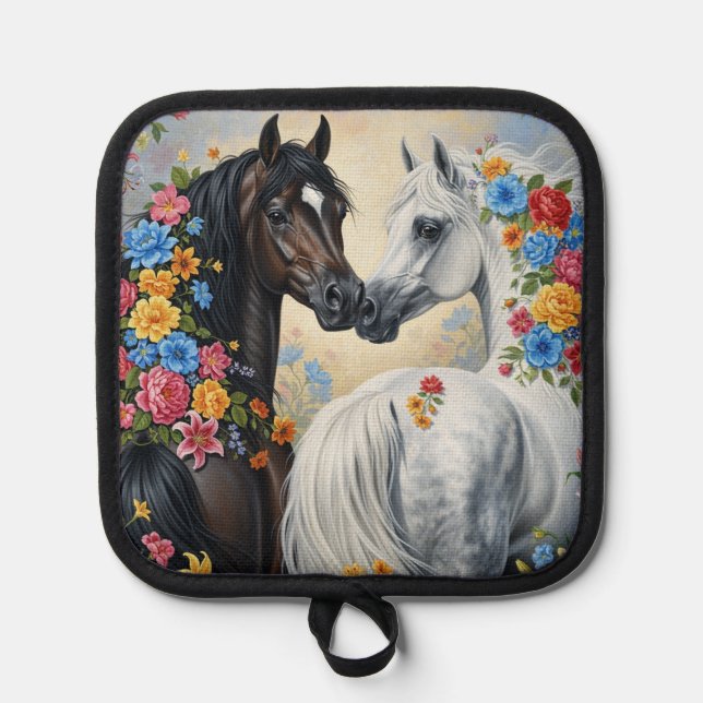  Horses framed in flowers pot holder (Anverso)