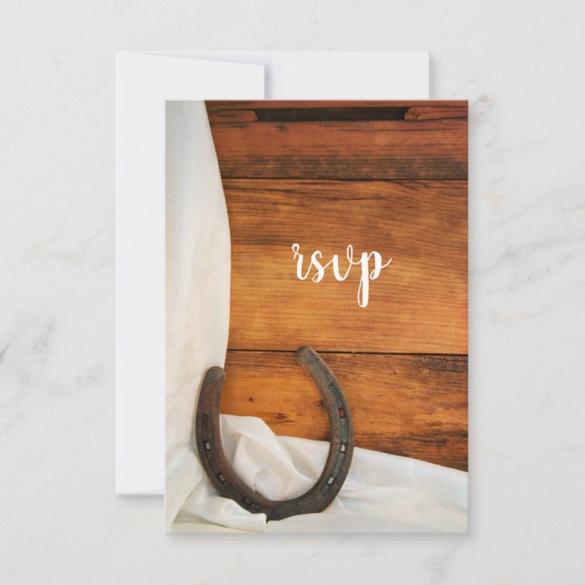 Horseshoe and Satin Country Barn Wedding RSVP (Anverso)