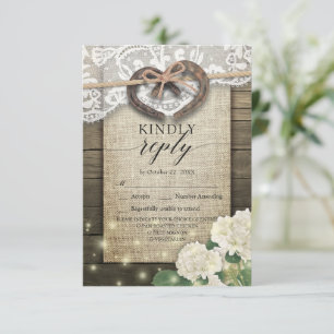 Horseshoe Hydrangea Wood Wedding RSVP Responder am