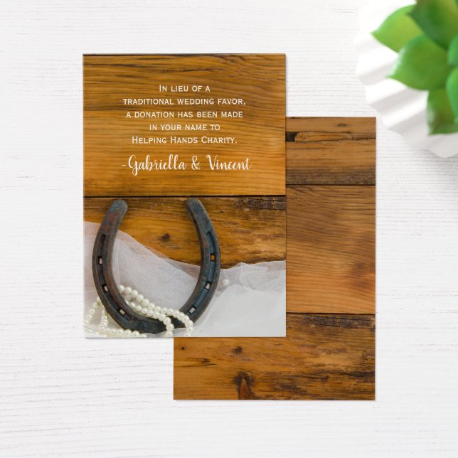 Horseshoe Pearl Country Wedding Charity Favor Card (Escritorio)