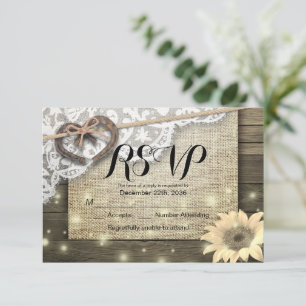 Horseshoe Sunflower Wood Wedding RSVP Responder am