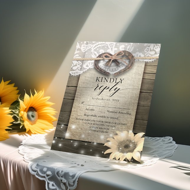 Horseshoe Sunflower Wood Wedding RSVP Responder am (Subido por el creador)