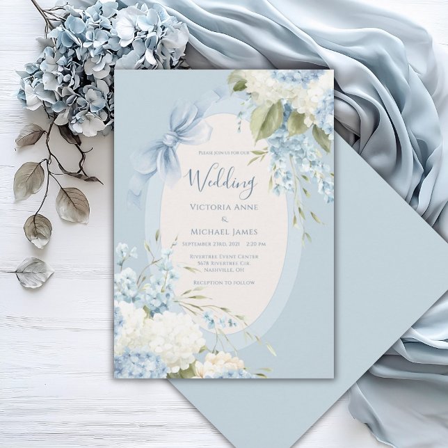 Hortensias Blancas Azules Invitación de Boda Vinta (Subido por el creador)