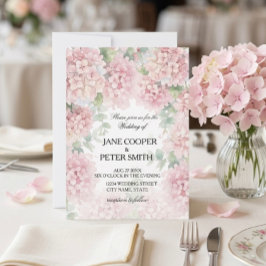 Hortensias colores rosa pastel. Invitación de boda