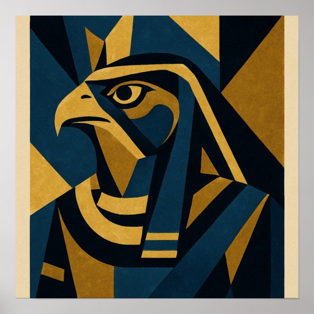 Horus moderno Poster de arte egipcio oro azul (Frente)