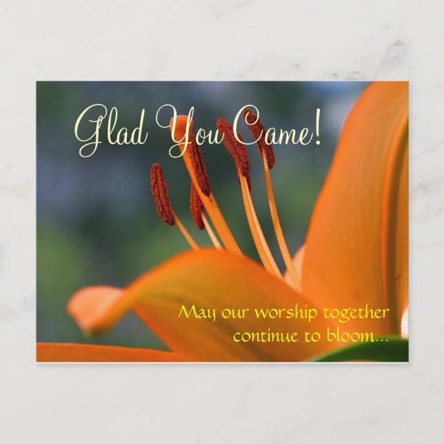 Hospitalidad: Tarjeta Floral "Glad You Came" (Anverso)