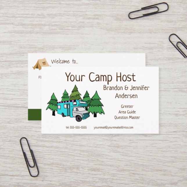 Host de campamento RV Personalizado| Tarjeta de pr (Anverso/Reverso In Situ)