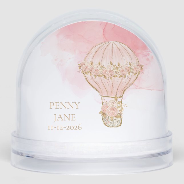Hot Air Balloon Baby Girl Newborn Snow Globes (Anverso)