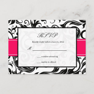 Hot Pink and Black Swirl Wedding RSVP