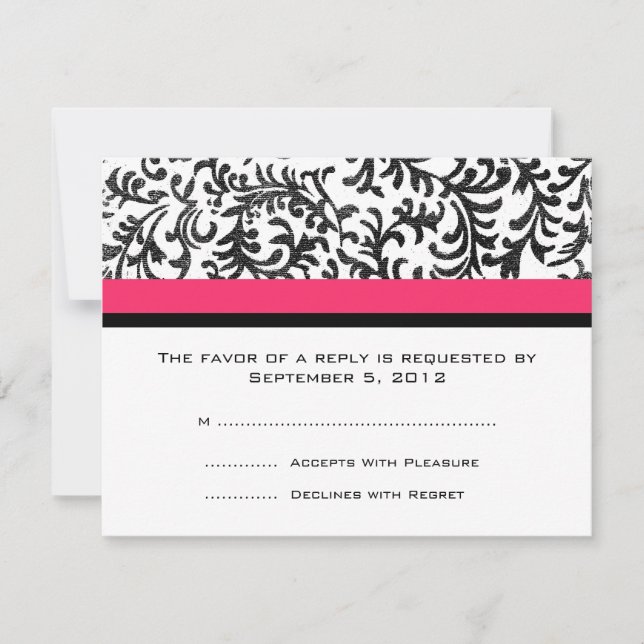 Hot Pink and Black Wedding RSVP (Anverso)