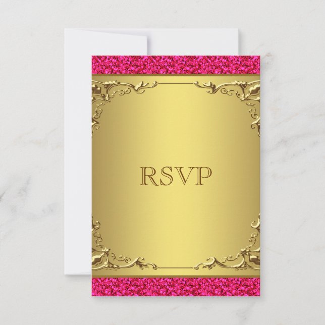 Hot Pink and Gold Wedding RSVP (Anverso)