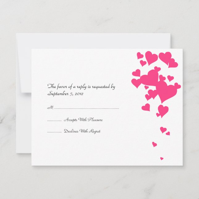 Hot Pink and White Hearts Wedding RSVP (Anverso)