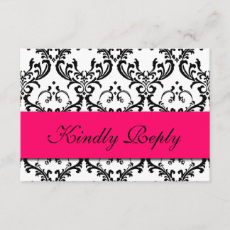 Hot Pink Black Damask Wedding RSVP