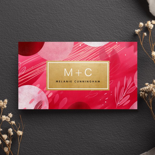 Hot Pink Gold Abstract Monogram Business Cards (Subido por el creador)
