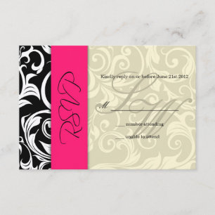 Hot Pink Ivory Swirl Wedding RSVP