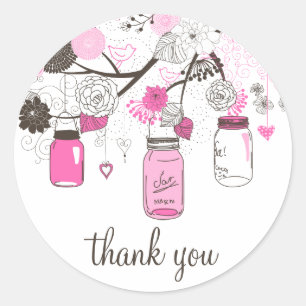 Hot Pink Mason Jars Gracias Pegatina