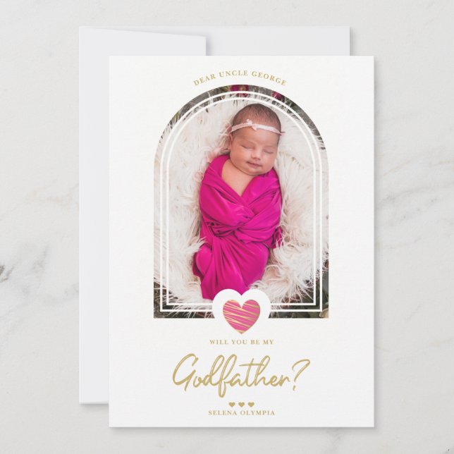 Hot Pink Modern Heart Golden Fake Effect Godfather (Anverso)