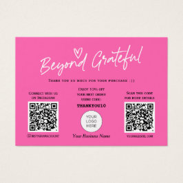 Hot Pink Modern Script QR code thank you card