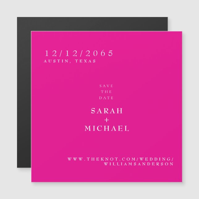 Hot Pink Simple Wedding Magnet Save the Date (Anverso/Reverso)