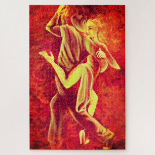Hot Tango Dance Puzzle - Fire Couple Art Painting