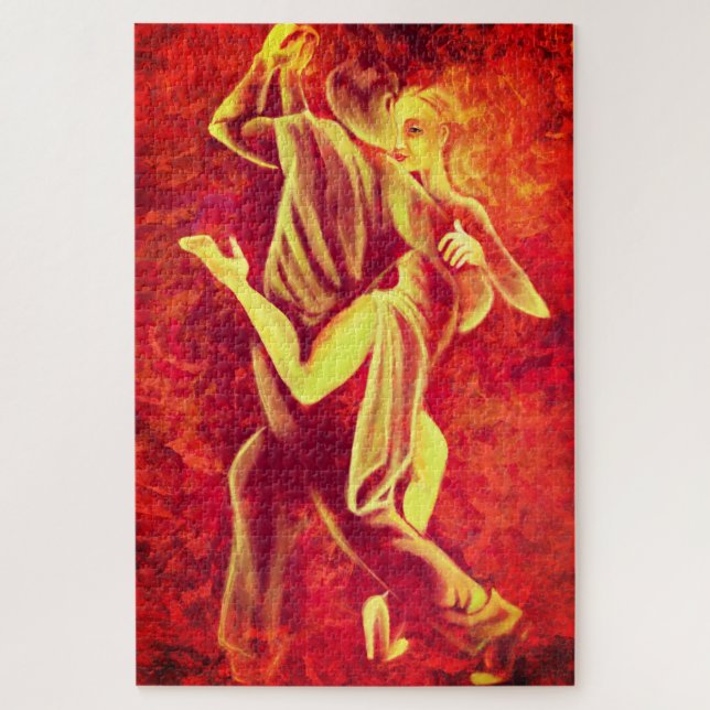 Hot Tango Dance Puzzle - Fire Couple Art Painting (Vertical)