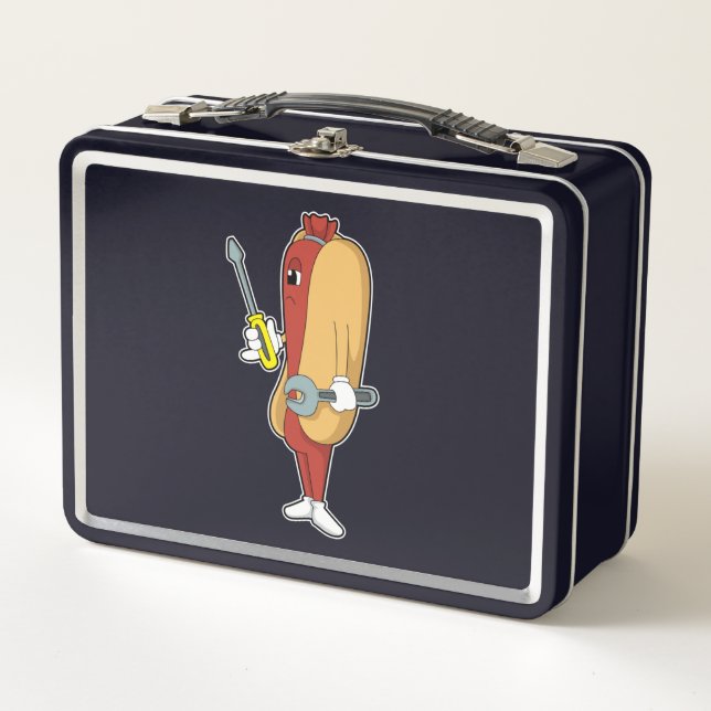 Hotdog como mecánico con herramienta (Anverso)