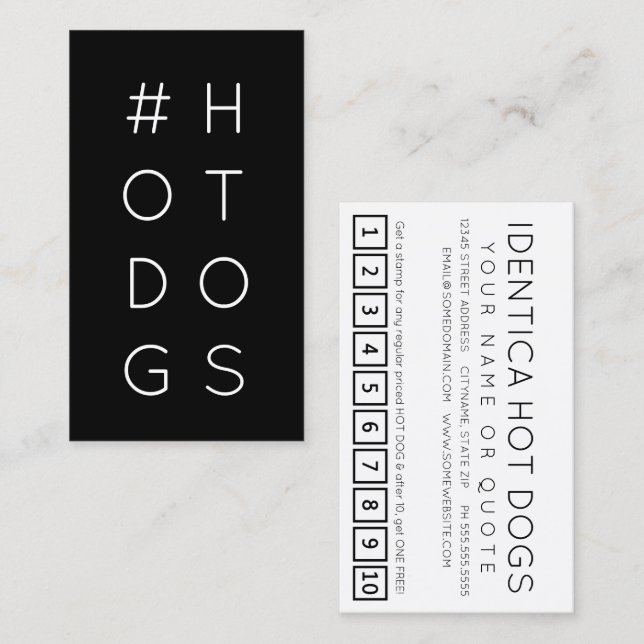 #HOTDOGS etiqueta tarjeta de puntuación de lealtad (Anverso / Reverso)