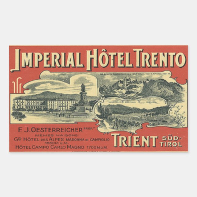 Hotel Imperial Trento Pegatina rectangular (Anverso)