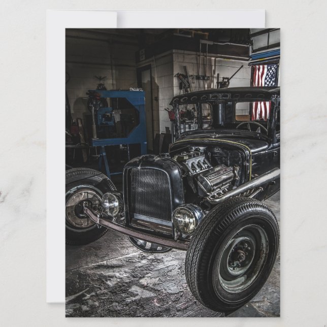 Hotrod en una invitación al garaje (Anverso)