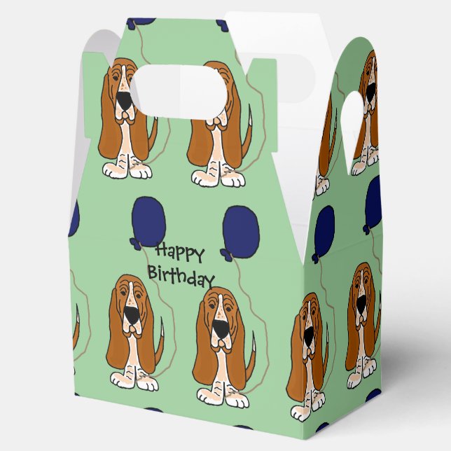 Hound Basset con caja de regalo de cumpleaños con  (Abierto)