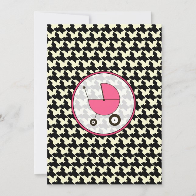 Houndstooth e invitación rosada de Baby Shower (Anverso)