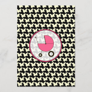 Houndstooth e invitación rosada de Baby Shower