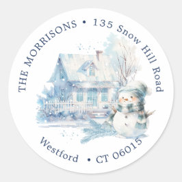 House Blue Snowman Navidades devuelve etiqueta de 