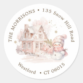 House Pink Snowman Navidades devuelven etiqueta de