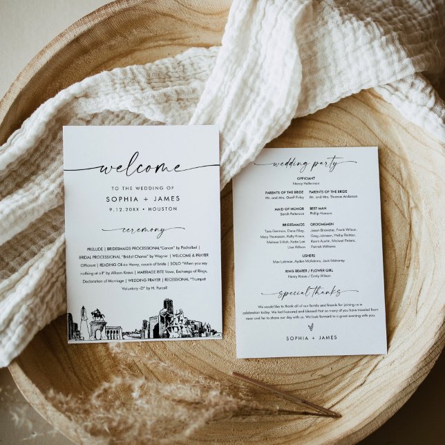 Houston Skyline Wedding Program Tarjeta plana 5x7 (Subido por el creador)