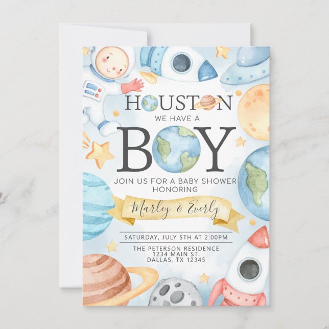 Houston tenemos una invitación de Baby Shower de b (Anverso)