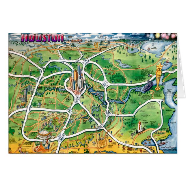 Houston Texas Cartoon Map (Anverso (Horizontal))