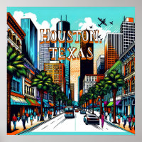 Houston, Texas Downtown City View Resumen de Arte