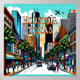 Houston, Texas Downtown City View Resumen de Arte
