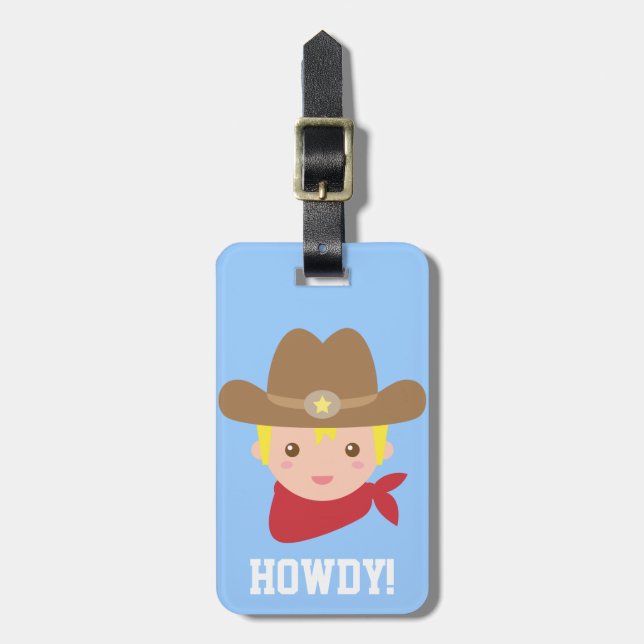Howdy Cute Cowboy Etiqueta de equipaje personaliza (Frente Vertical)