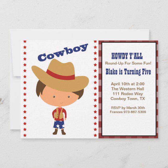 ¡HOWDY! Invitación al cumpleaños de Cowboy (Anverso)