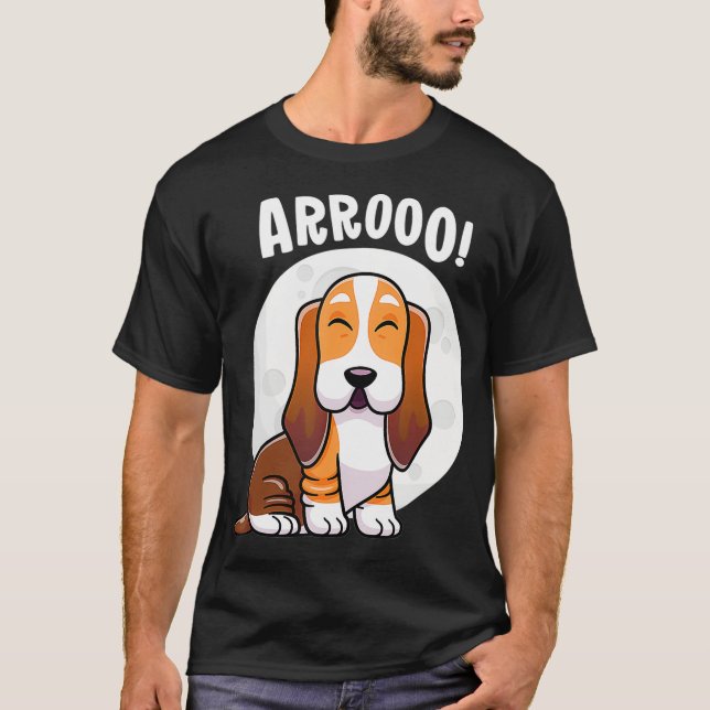 Howling Basset Hound Howl Moon Kawaii Camiseta De  (Anverso)