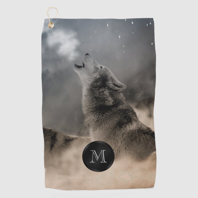 Howling Wolf Photo Monogram Toalla de golf (Anverso)