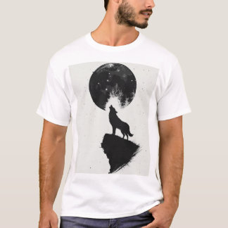 Howling Wolf Under Full Moon - Camiseta Minimalist