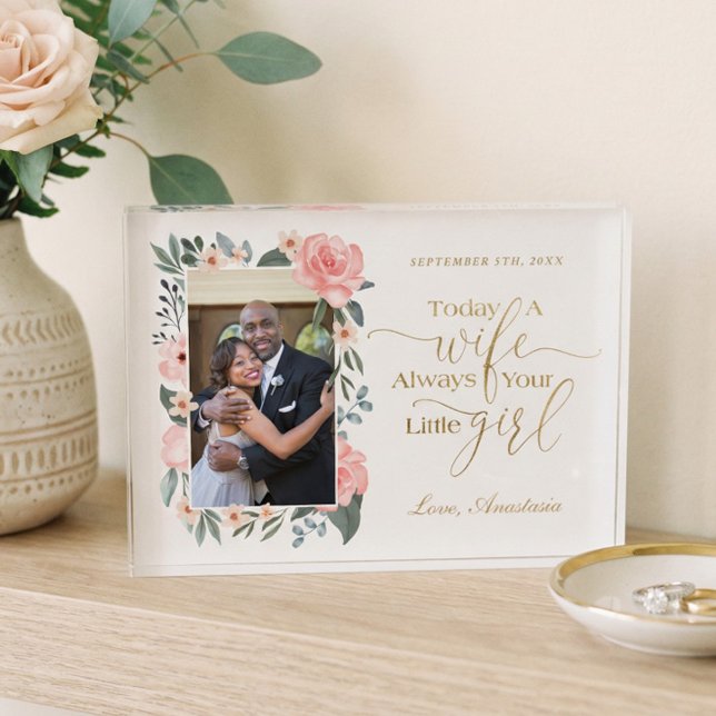 Hoy una esposa, siempre tu pequeña Rosa foto (Father Daughter Wedding Gift Keepsake Photo Block)