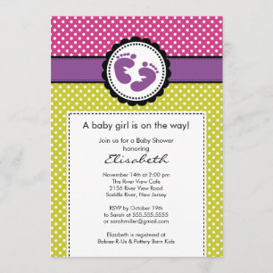 Huella Baby Shower Invitación a puntos de polka mo