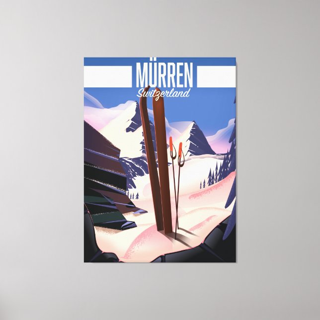 Huella de arte poster de esquí de Murren Suiza. (Anverso)