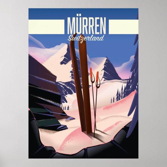 Huella de arte poster de esquí de Murren Suiza. (Frente)