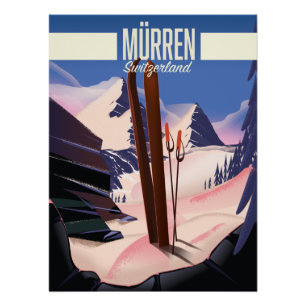 Huella de arte poster de esquí de Murren Suiza.